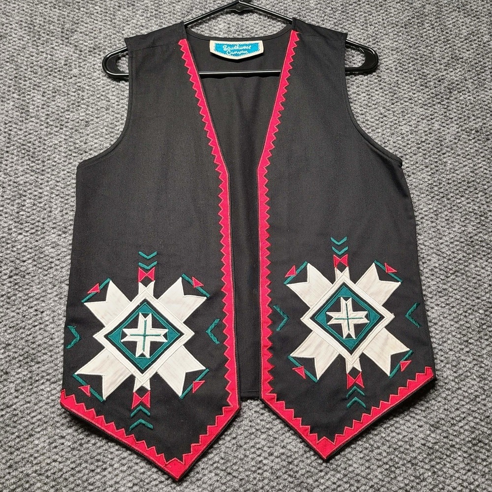 Embroidered Tapestry Vest Boho Western Aztec Women's Size S Southwest Canyon